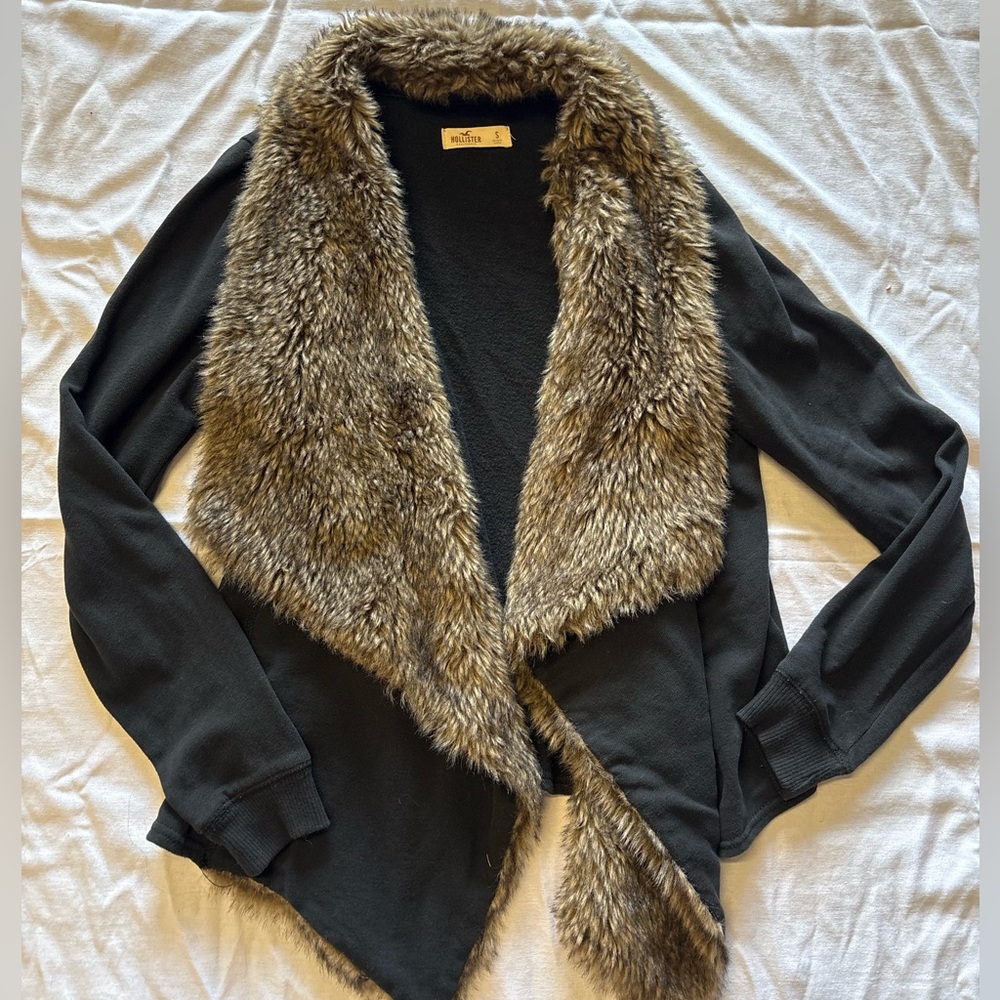 Hollister Black Teddy Jacket with Brown Faux Fur